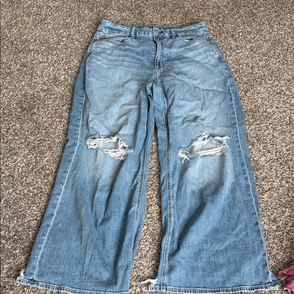 American Eagle Outfitters Light Blue Distressed Flare Jeans